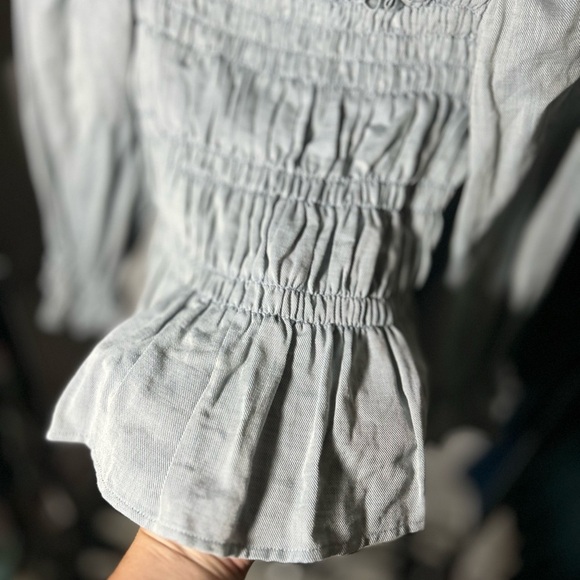 Who What Wear Women’s Peplum Smocked Balloon 3/4 Sleeve, Light Blue Medium - Picture 7 of 7